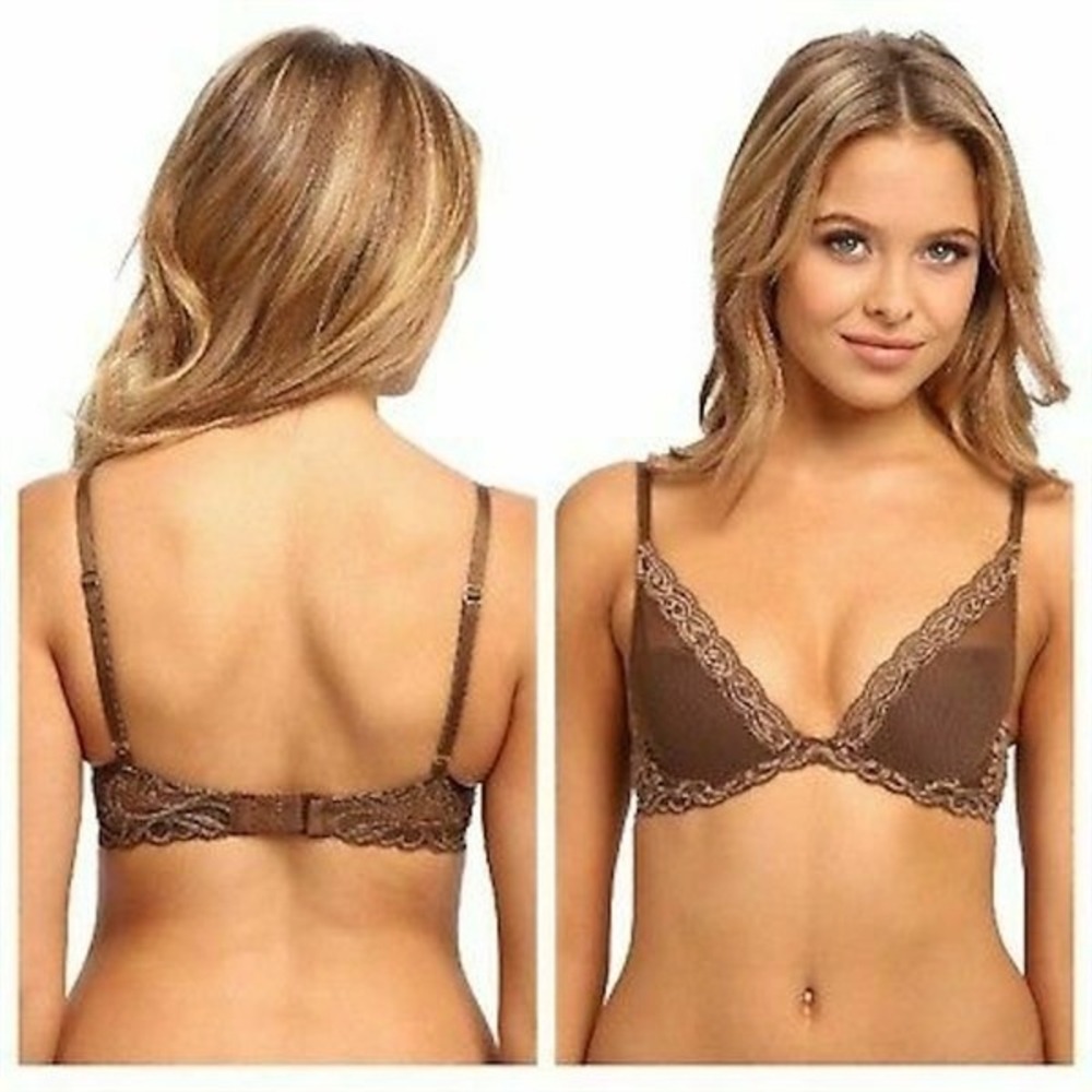 NWOT Natori 38DD Jasper Feathers Bra Plunge Contour Style 730023 Brown 110741